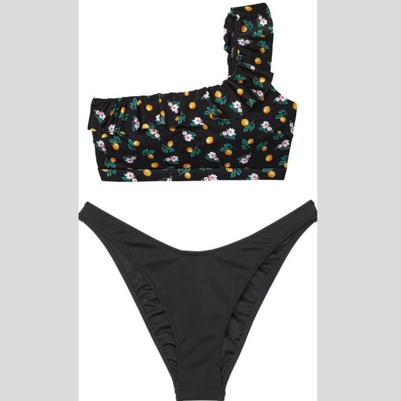 Victoria's Secret Black Floral Lemon Print Bikini Top & Bottom Set 4848 - Picture 1 of 13
